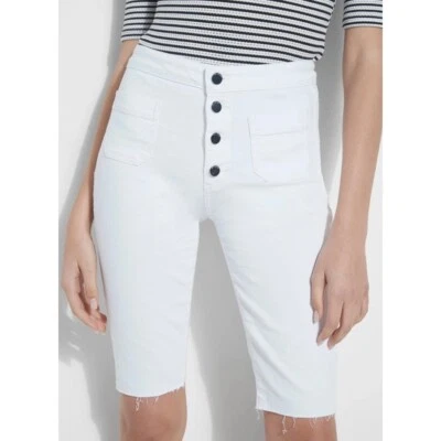 Bermudas GUESS tiro alto botones mosca elásticas denim blancas para mujer 26 2 NUEVAS $79 Foto 1 de 4