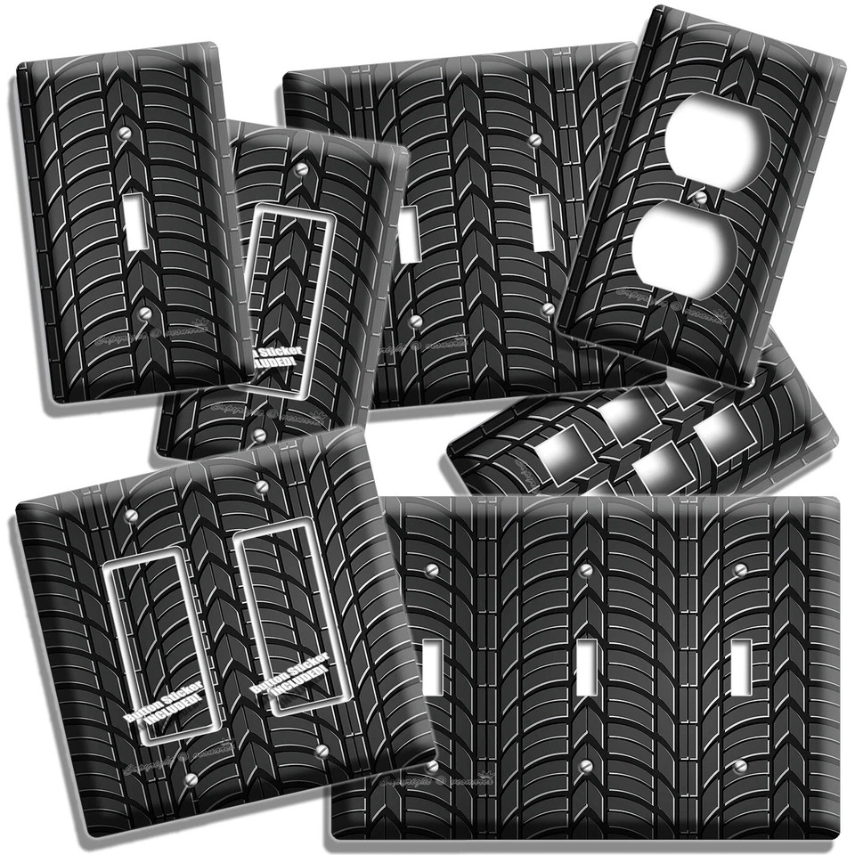 INTERRUPTOR DE LUZ TOMA DE CORRIENTE PLACA DE PARED COCHE CAMIÓN NEUMÁTICO NEGRO ESTILO GARAJE TALLER DECORACIÓN Foto 1 de 2