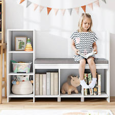 HOUSUIT 43.3" Kids Reading Nook Bench, Nursery Bookshelf and Bookcase with Seat 