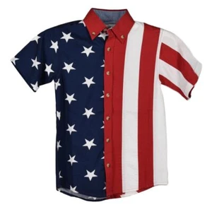 Youth Stars and Stripes American Flag Patriotic 100% Cotton Button Down Shirt - Picture 1 of 5