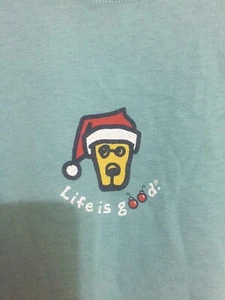 LIFE IS GOOD Womens "Christmas Dog" Green M Long Sleeve Cotton T-Shirts - Foto 1 di 3