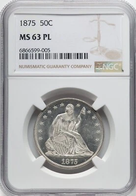 1875 SEATED LIB HALF DOLLAR - NGC MS63 PL - RARE AS A PL! ONLY 6 KNOWN TO NGC! - Image 1 of 2