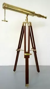 Handmade Telescope Antique Telescope Single Barrel with Wooden Tripod Stand - Picture 1 of 5