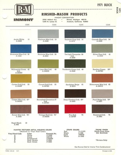 1967 BUICK RIVIERA ELECTRA 225 WILDCAT LESABRE SPECIAL SKYLARK PAINT CHIPS ( R-M