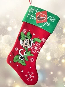 Disney Minnie Mouse Christmas Stocking Velvety Red Texture 17” NEW - Picture 1 of 11