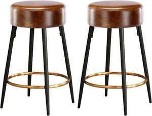 Counter Height Bar Stools Set of 2, PU Upholstered 24" Kitchen Dining Chairs - Picture 1 of 5