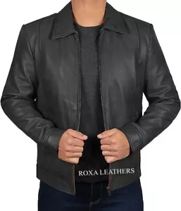 Men's Pure Front Zip Classy Authentic Lambskin Leather Jacket Black Regular Wear - Picture 1 of 4