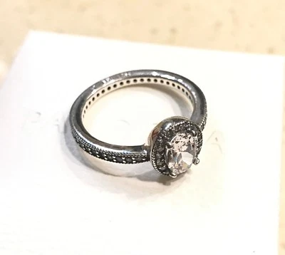 Pandora Vintage Elegance Ring #191017CZ +HINGED BOX +Polishing Cloth +Tag - Image 1 of 4