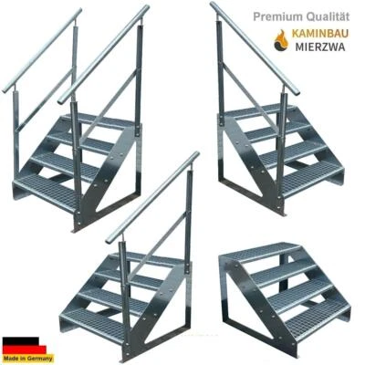 KAMINBAU MIERZWA Premium Exterior - Escalera Independiente 4 Escalones Altura 76cm Ancho 60-140cm / Barandilla