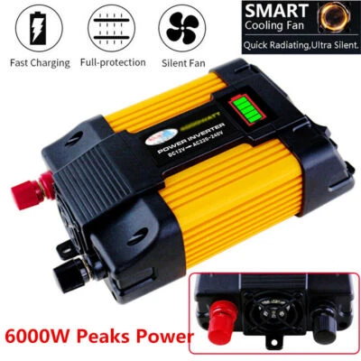 6000W Peaks Power Modified sine wa ve 12V DC TO 110V 220V AC Car Power Inverter - Image 1 of 4