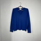 Johnstons Of Elgin Blue Wool V-Neck Pullover Sweater Size 48`` Made in Scotland