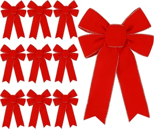 10 Pack Red Bows Christmas Tree Decorations Ornament Bow Xmas Decoration Decor - Picture 1 of 8