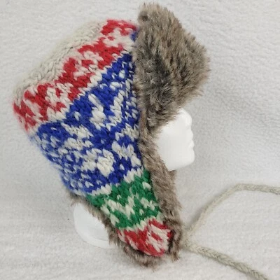 American Eagle Trapper Knit Hat Faux Fur Lined Winter Cap Wool Blend One Size - Image 1 of 4