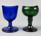 Victorian Glass Eye Baths X 2. Footed Optical Eye Wash Cup. Green & Cobalt Blue.