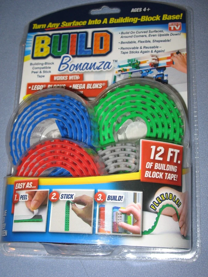 Build Bonanza Self Adhesive Peel & Stick Tape Building Block Blue Red Green Grey - Image 1 of 3