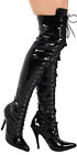Womens Ladies Mens Thigh High Over Knee Boots Front Lace Stiletto Heel Size 3-12