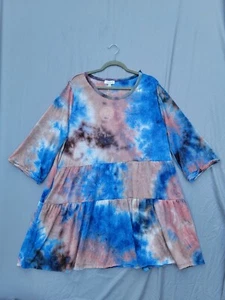 NWT Boutique Designer Umgee Blue Peach-Pink Tie Dye Boho Dress Women’s Size 2XL - Picture 1 of 6
