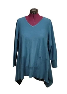 Joan Rivers Mujer Talla 2X Estilo Columpio Sudadera Verde Azulado Detalle Costilla Púrpura Cuello en V - Imagen 1 de 9