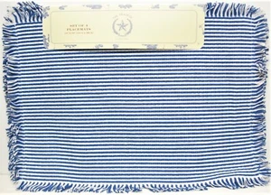 Set / 4 The Prairie Cotton Woven Rectangular Placemats Stripe Blue & White - Picture 1 of 1
