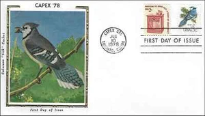 Sello de seda Blue Jay Bird Capex Toronto Canadá Colorano FDC 1978 - Imagen 1 de 1