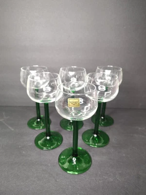 Juego de 6 vasos vintage Luminarc Francia Vin du Rhin verde cupé vástago  Foto 1 de 4