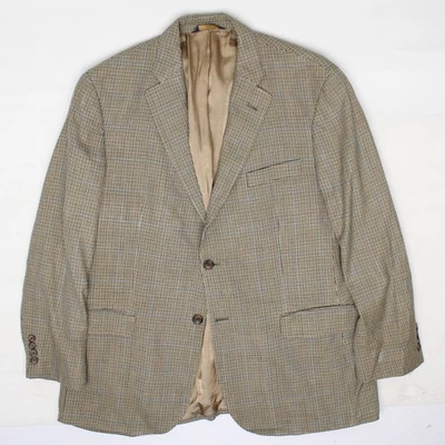 Abrigo deportivo Brooks Brothers para hombre 44R beige azul a cuadros seda chaqueta de lana  Foto 1 de 4