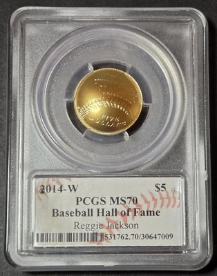 2014-W $5 Gold HOF Reggie Jackson, PCGS MS70 - Image 1 of 2