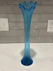 Vintage Glass Blue Swung Vase 16 1/2" Tall - Picture 1 of 2