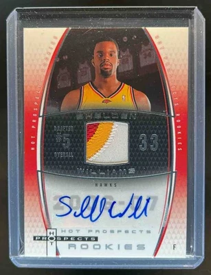 2006-07 Fleer Hot Prospects Shelden Williams Patch Rookie RC Auto #/150 Hawks - Image 1 of 2