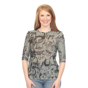 Inoah "Figures" Whimsical Mesh Top Green Lightweight Women's Large - Picture 1 of 8