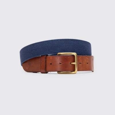 Polo Ralph Lauren Canvas Belt Size 42 Men Navy Blue Brown Leather - Image 1 of 4
