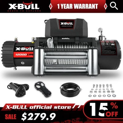 X-BULL Electric Winch 12000lb W/Steel Cable Trailer Towing For Truck SUV 4WD - Image 1 of 4