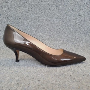 LK Bennett Court Shoes Olive Bronze 41 UK 8 Patent Leather 2" Kitten Heel - Picture 1 of 11