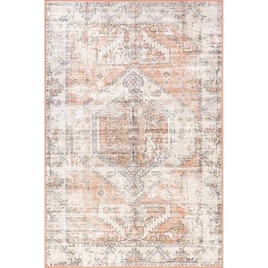 Area Rug, 5' x 8', Ivory , Transitional Medallion, Machine Washable - Picture 1 of 6