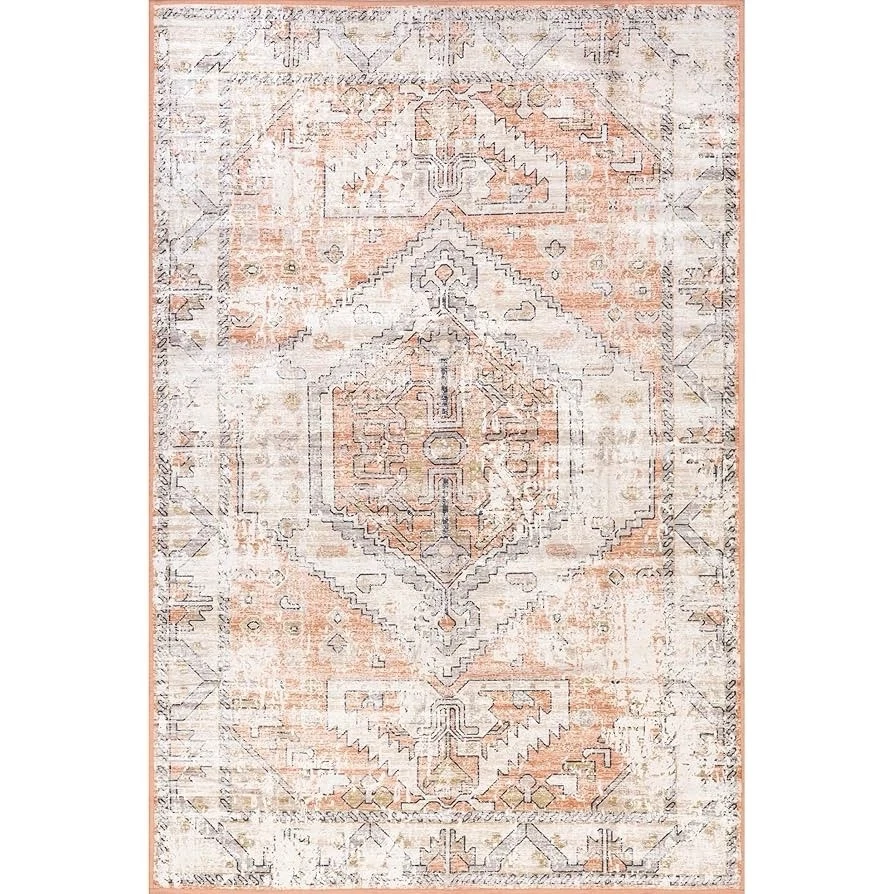 Area Rug, 5' x 8', Ivory , Transitional Medallion, Machine Washable - Image 1 of 4