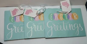 Lote de 3 nuevas bolsas de regalo brillantes para saludos de Pascua 8 3/4" x 6 3/4" con etiqueta de regalo de conejito - Imagen 1 de 4