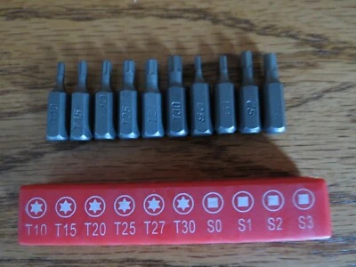 Juego de 10 brocas hexagonales de 1/4 pulgadas Star & Square Driver + soporte de goma rojo vintage Foto 1 de 4