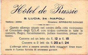pb 65 - HOTEL DE RUSSIE St. Lucia NAPOLI - Werbekarte - Bild 1 von 2