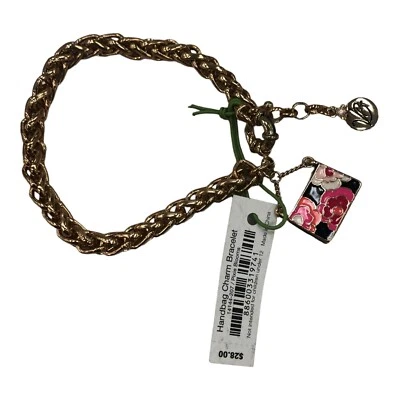 Vera Bradley Charm Bracelet Handbag Pink Floral Black White New W Tag Goldtone - Image 1 of 4
