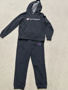 Boy's Gray Champion Sweatsuit Set Hoodie Sweatshirt & Sweatpants Medium 10/12 - Picture 1 of 6