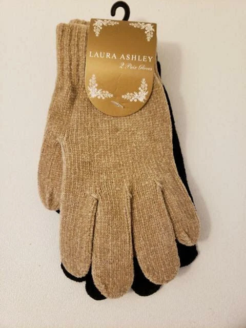 NUEVO Guantes de invierno de terciopelo Laura Ashley dos pares tostados y negros talla única  Foto 1 de 1