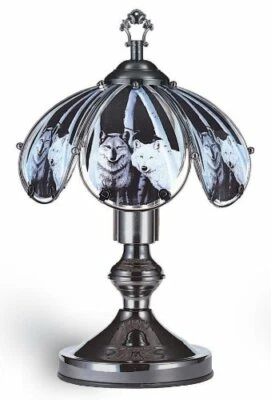 ORE International K320 Glass Wolf Scene Touch Lamp Black Chrome -3 Brightness