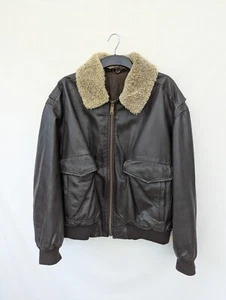 Hugo Boss Jacket Mens XL Leather Bomber Coat Aviator Pilot Flight Sherpa Biker - Picture 1 of 14