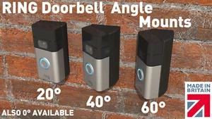 ANGLE MOUNT for Ring Doorbell  20° 40° 60° Angle BLACK Ring 1/2/3/3+/4 Plus - Picture 1 of 16