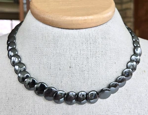 Vintage Magnetic Hematite Disc Bead Choker Necklace 17" Self Closing Clasp - Picture 1 of 5