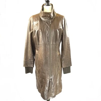 Abrigo largo de invierno para mujer Danier de cuero marrón aislante M #61067 NUEVO $750 Foto 1 de 4