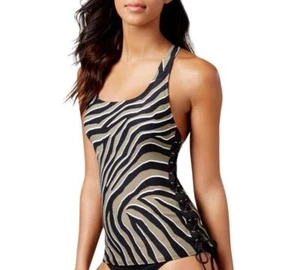 Michael Kors Damen Quincy Zebra Schnür Tankini Oberteil Badeanzug Gr. XS - Bild 1 von 2