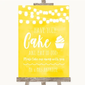 Yellow Watercolour Lights Have Your Cake & Eat It Too Personalised Wedding Sign - Picture 1 of 8