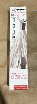 Xtreme Tassel Keychain Lightening Charge Cable USB iPhone iPad iPod NIB - White - Image 1 of 2
