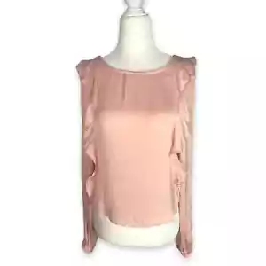 Aeropostale S Peach Pink Ruffle Front Triple Tie Back Long Sleeve Blouse - Picture 1 of 8